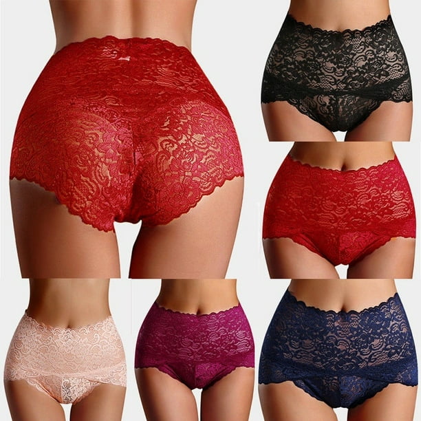 Female Sexy Panties See-through Lace Middle-Waisted Seamless Large
