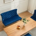 thumbnail image 4 of S-HOME Velvet Double Dining Loveseat Bench in Mid Century Modern Style with Gold-Plated Steel Legs for Kitchen Seating, Blue, 4 of 14