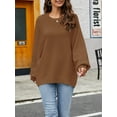 thumbnail image 2 of Mialoley Pull Décontracté pour Femmes, Manches Longues Col Rond Couleur Unie Coupe Ample Hauts en Tricot d'Hiver, 2 of 5