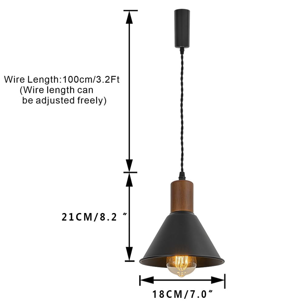 KAYYELAMP Vintage Design Track Lighting Fixture Walnut E26 Base Black Metal Shade 3.2Ft Adjusted Cord H-Type Track Lamp for Dining Table Kitchen Bar DZ18x10(No Bulb, Track)