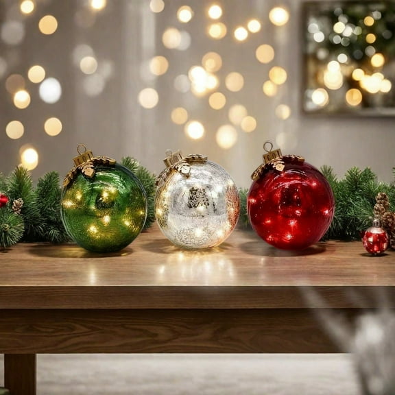 Christmas Tree Ornaments - 3 Color Shatterproof Christmas Light Ball Set, Hangable on Christmas Trees, Includes Cable, 3PC Light Balls, Individual Size 12cm/4.72in