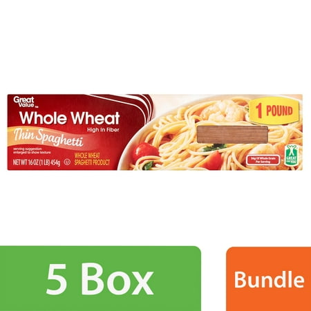 (5 Pack) Great Value Whole Wheat Thin Spaghetti, 16
