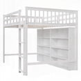 thumbnail image 2 of Full Size Solid Pine Wood Loft Bed with 8 Storage Shelves and Built-in Ladder, Antique White for Bedroom, 2 of 16