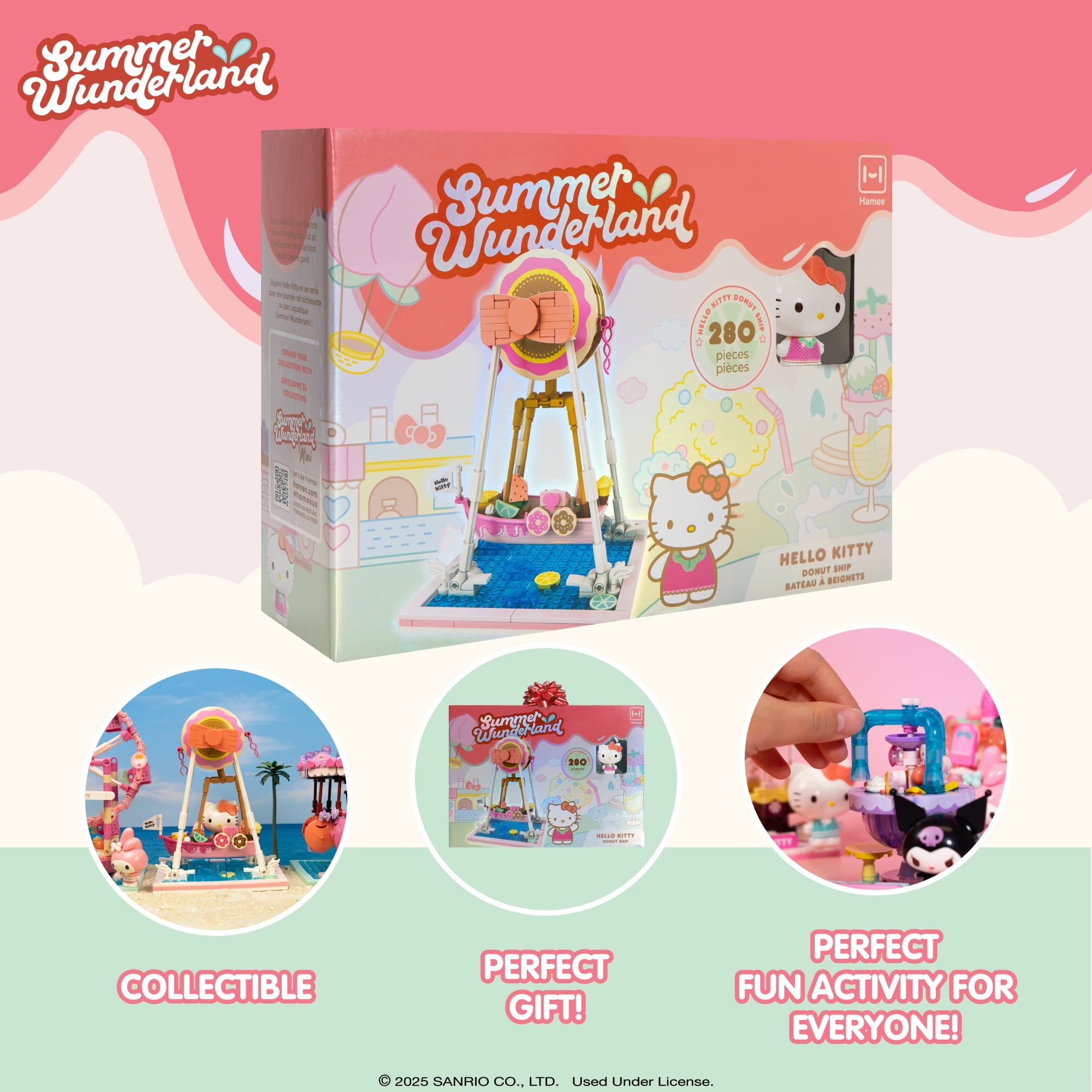 Hamee Sanrio Hello Kitty and Friends ‘Summer Wunderland’ Theme Park Building Block Set Party Favor, Stress Relief, Collectible Toy - Hello Kitty Donut Ship