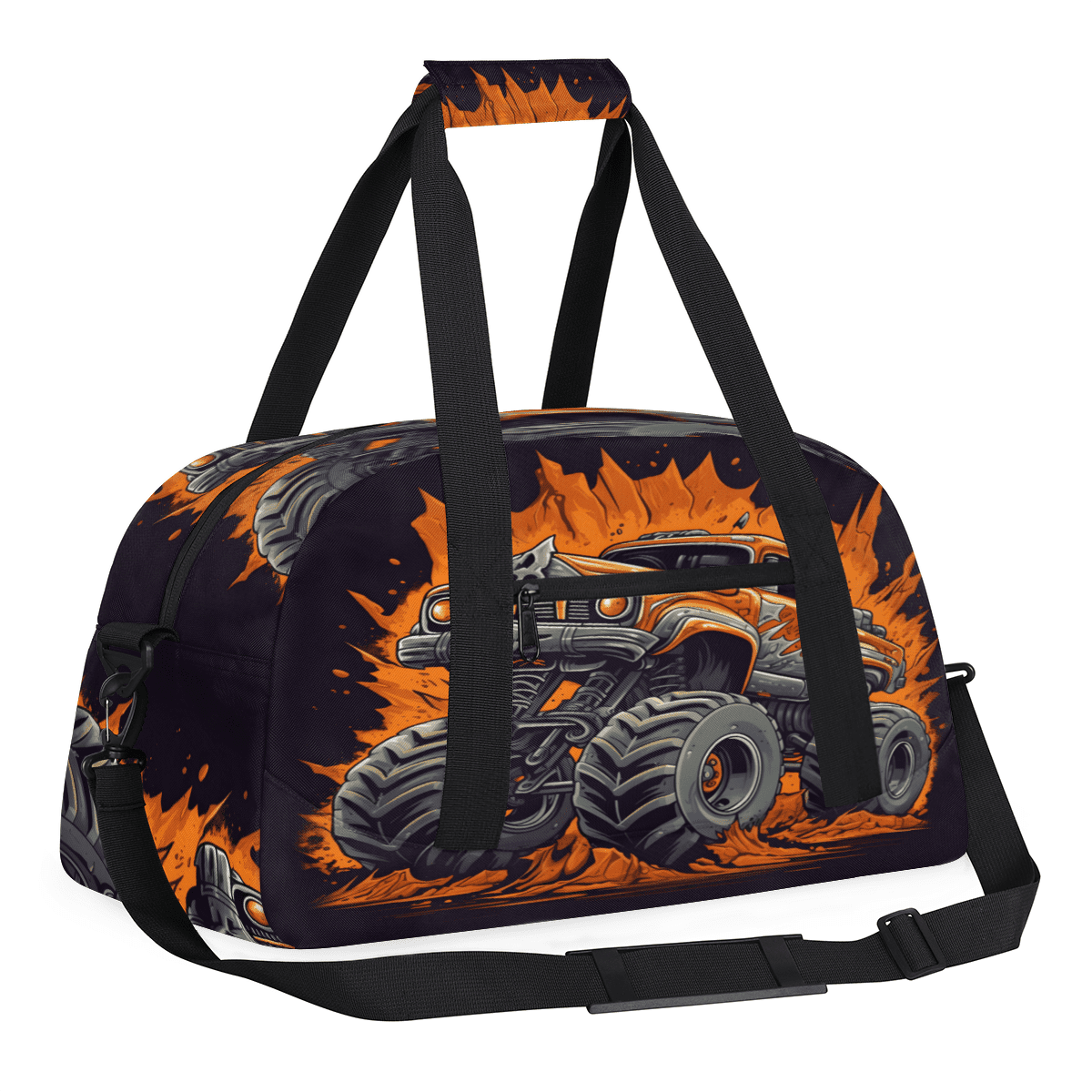Herdesigns Monster Truck Sports Duffle Bag for Women & Men, Cartoon Car Gym Bag Dance Bag Overnight Bag Carry On Weekender Travel Bag