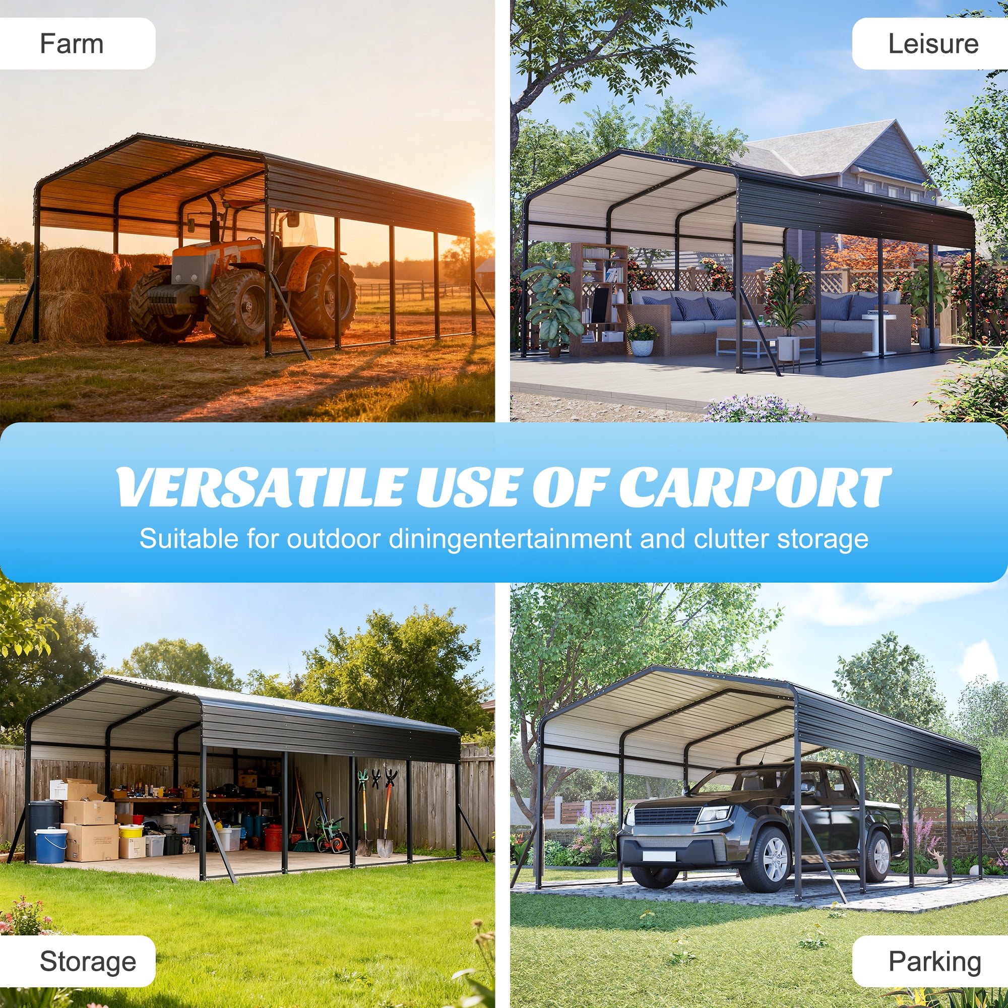 MAYEERTY 13'x20' Heavy Duty Metal Carport, Triangle Reinforced Frame Steel Hardtop Roof for Car Truck Boat