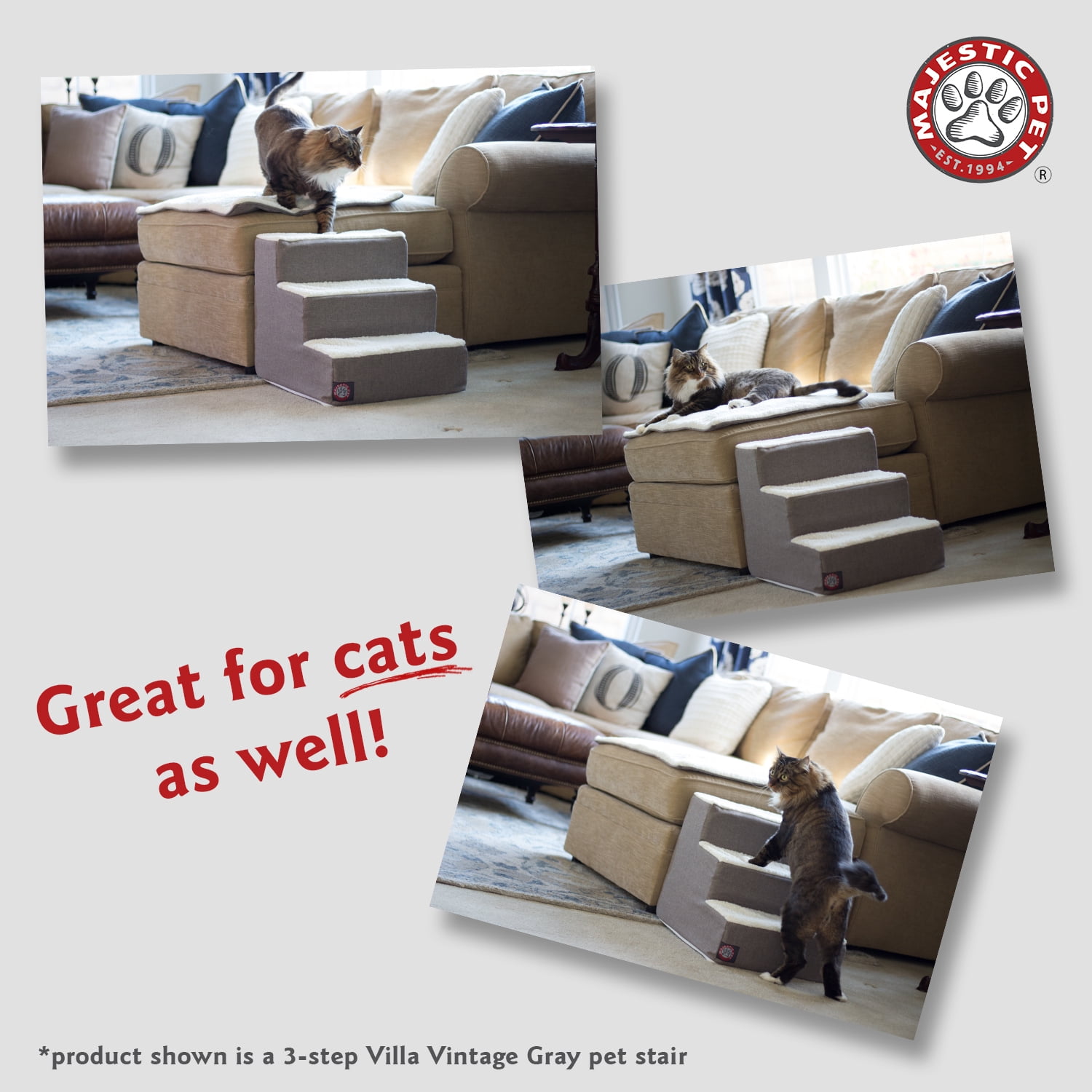 Majestic Pet Villa Pet Stairs 4 Steps Azure Machine Washable Removable Cover 24" x 16" x 20"