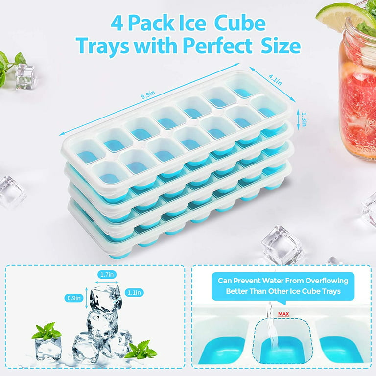  dasfork Ice Cube Trays 4 Pack, Food-grade Silicone Ice Cube  Molds with Lid, Flexible Easy Release Silicone Trays for Freezer and Oven,  BPA Free: Home & Kitchen