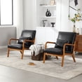 thumbnail image 5 of Miniyam Modern PU Leather Accent Chair, Solid Wood Lounge Reading Armchair With One Pillow for Living Room, Bedroom, Guest Room, Black, 5 of 10