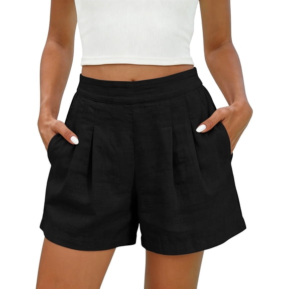 ZUKMRJPC Women's Pleated Wide Leg Summer Shorts Elastic High Waisted Casual Short Pants with Pockets Loose Lightweight Beach Vacation Outfits