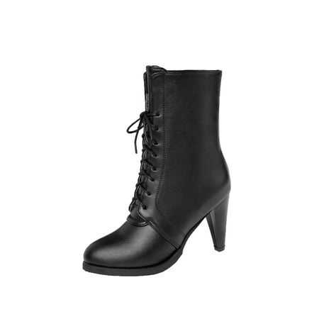 

jsaierl Womens Boots Mid Calf Boots Gothic Chunky Heel Lace-up Vintage Round Toe Knight Boots Stiletto Ankle Boots