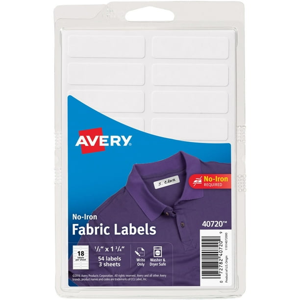 Avery No Iron Fabric Labels, 0.5x 1.75, Matte White, Handwrite Only, 2 Pack, 108 Labels Total (32130)