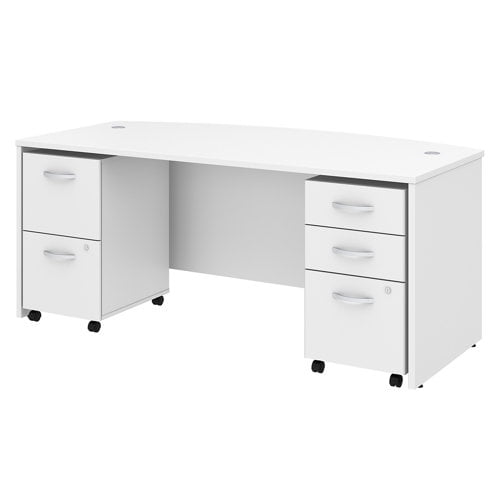 Studio C 72W Bow Front Desk with File Cabinets in White - Engineered Wood