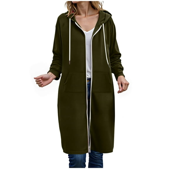Kaprioy Long Hoodies For Women Zip Up Double Zipper Fleece Jacket Tunic Sweatshirts Winter Fall Fashion Clothes Oversized Jackets with Pockets AG, XXL
