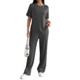 thumbnail image 2 of Ekouaer Lounge Sets for Women 2 Piece Matching Travel Outfits 2026 Loose Short Sleeve Top Wide Leg Pants Pockets, 2 of 6