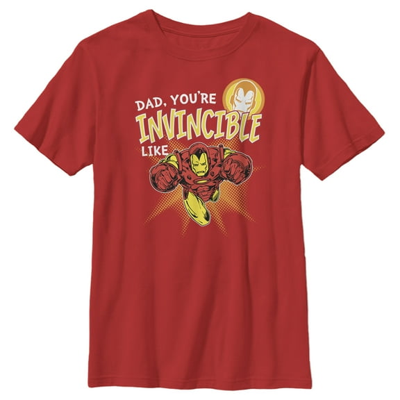 Boy's Marvel Dad You're Invincible Like Iron Man Graphic Tee Red Medium