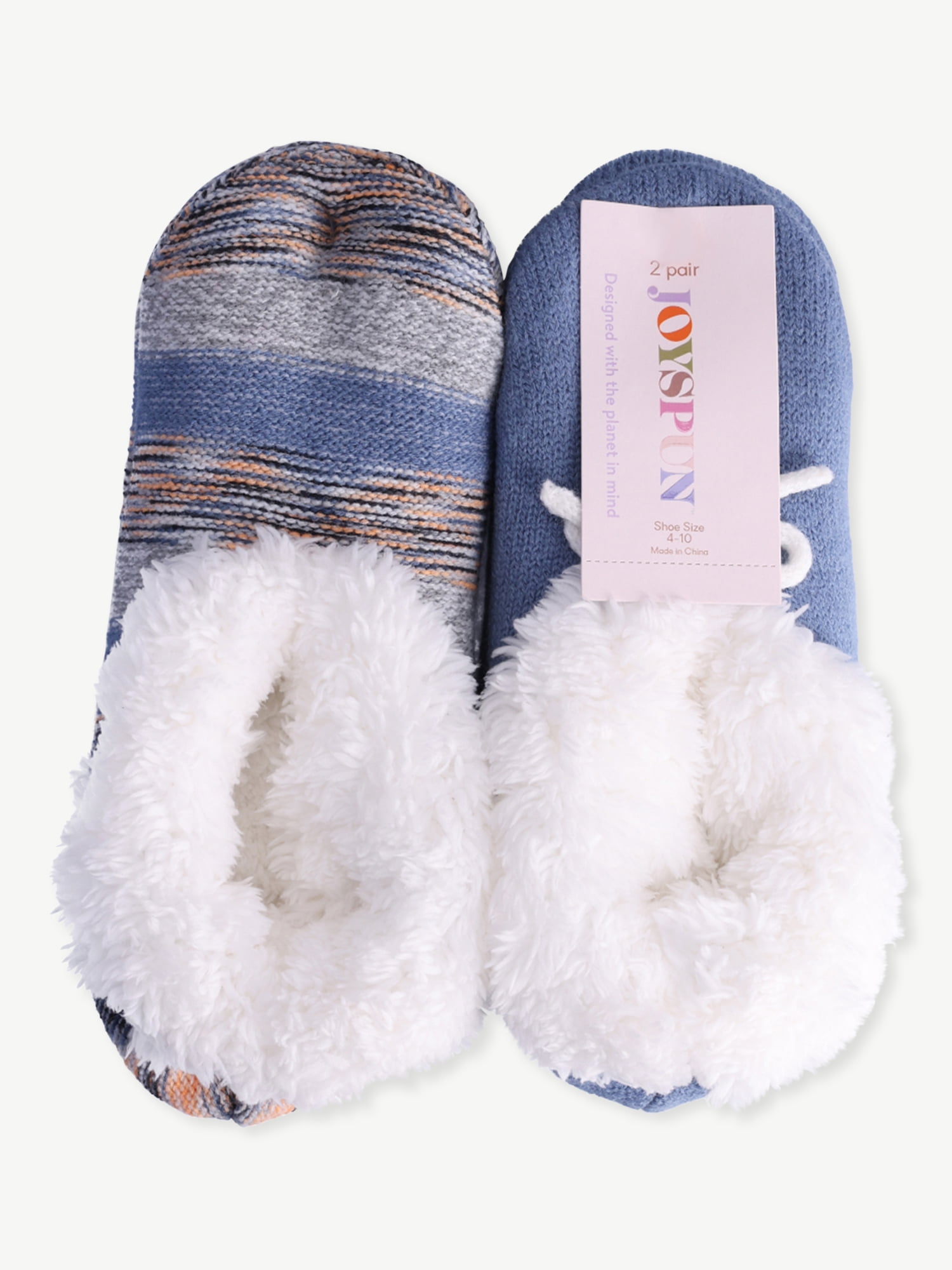 Joyspun Women's Knit Slipper Socks, 2-Pack, Size 4-10