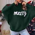 thumbnail image 2 of felwors Women Merry Sweaters Turtleneck Long Sleeve Letter Print Loose Knitted Pullover Merry Christmas Sweater Green, M, 2 of 6