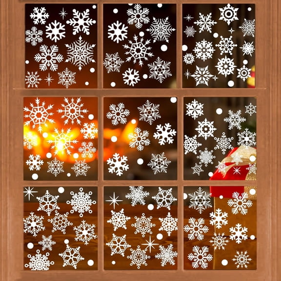 155 Pieces White Snowflake Window Clings for Glass Windows Christmas Decorations Indoor - DIY Snowflakes Vinyl Clings Window Decal Stickers Winter Wonderland Holiday Xmas Ornaments Decorations