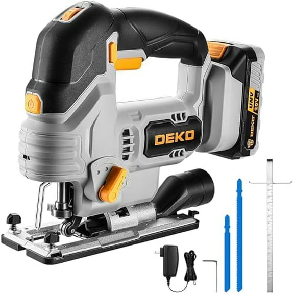 Jig Saw Cordless Electric Tool: 20V Power Jigsaw with LED Light, 800-3000 RPM Variable Speed, 7/8" Stroke Length, 3 Orbital Settings, ±45° Bevel Cuts for Straight/Curve/Circle Cutting (Gray)