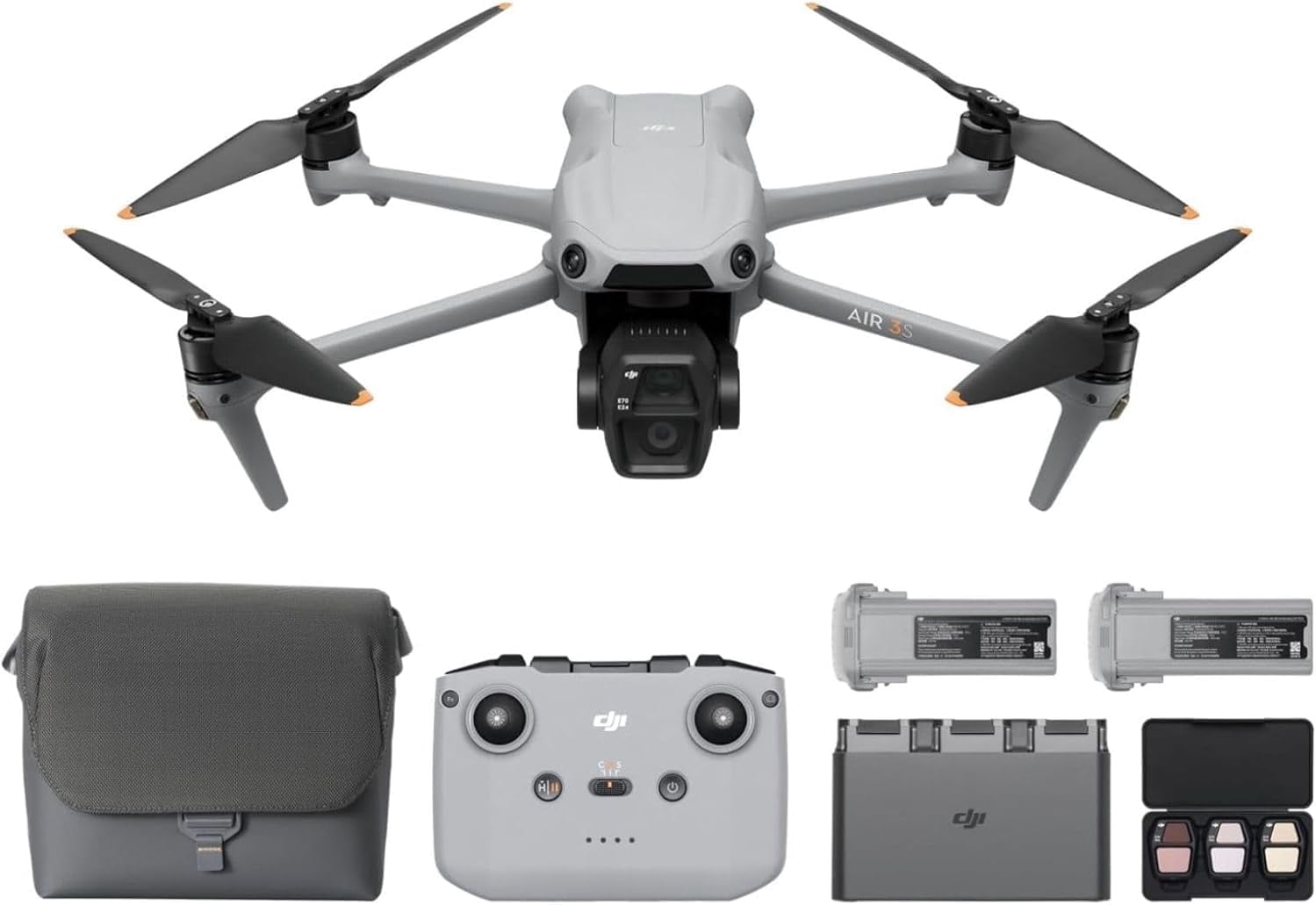 DJI Air 3S Fly More Combo with 2-Year Warranty | 4K HDR Camera Drone with RC-N3 | 45-Min Flight Time, 128GB SD Card, 3 Intelligent Flight Batteries & Professional Accessory Bundle