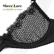 Wingslove Womens Sexy 1/2 Cup Lace Bra Balconette Mesh Underwired Demi Shelf Bra Unlined See Through Bralette,Black 32B