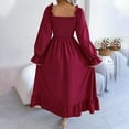 thumbnail image 6 of HAiming Square Neck Maxi Dress for Womens Fall Casual Solid Color Puffy Long Flare Sleeve Flowy Ruffled Hem Long Dress, 6 of 8