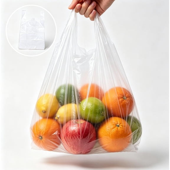 Food Grade Handle Bags For Supermarket Grocery Store Packaging 100pcs 20x30cm White Carry Bags For Food Storage