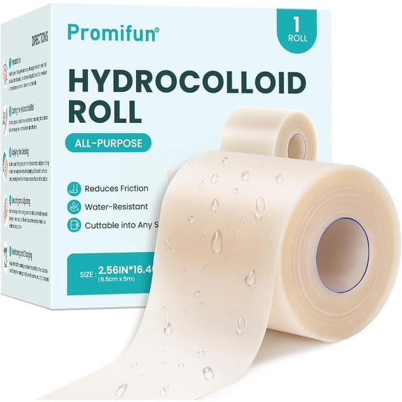 Promifun Hydrocolloid Bandages Roll for Blister - 2.56in x 16.4ft Cut to Fit - Self-Adhesive Heel Cushion Patch Bandage Pads,Blister, Acne Care, Home & Travel Essential