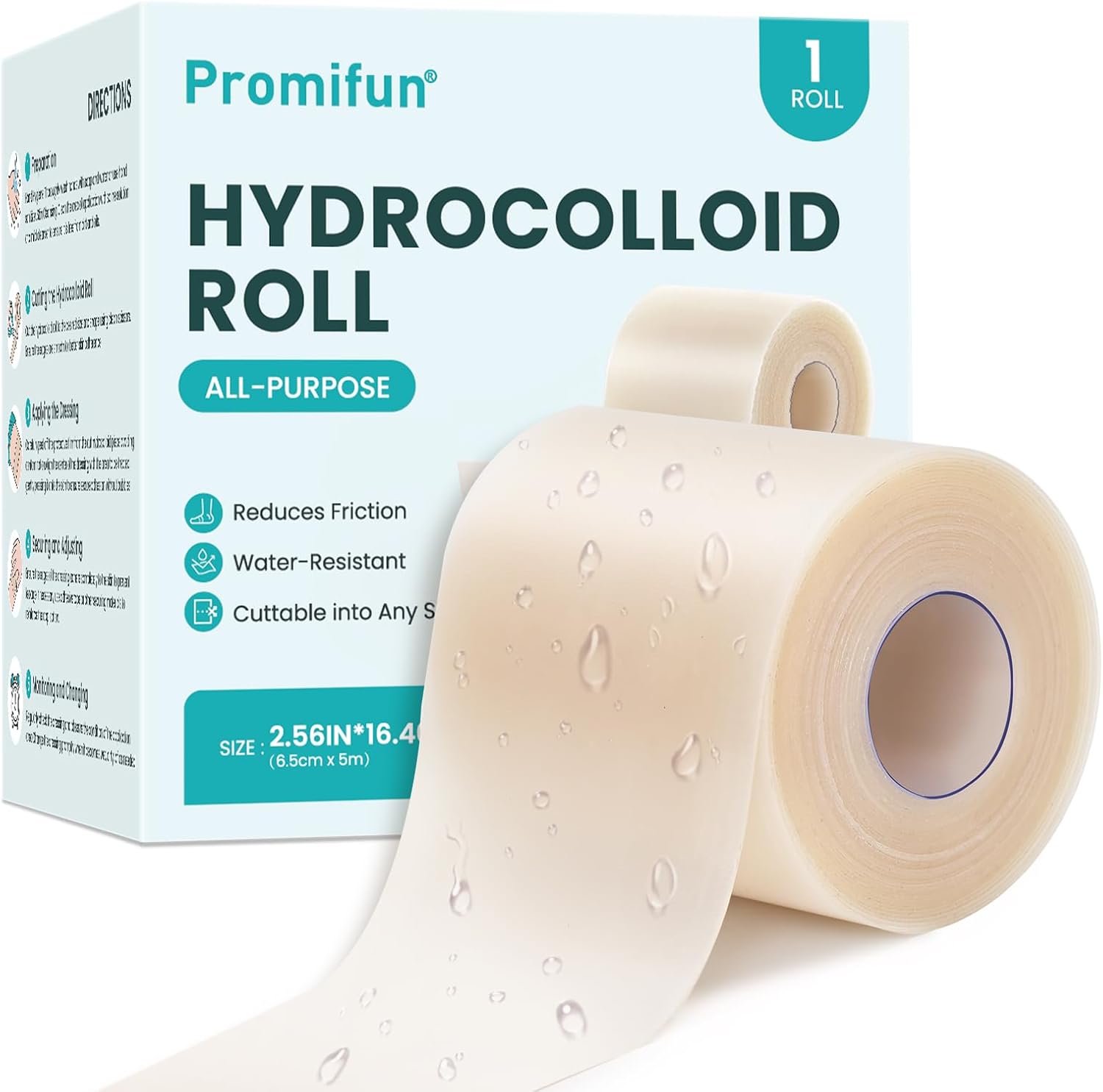 Promifun Hydrocolloid Bandages Roll Cut-to-Fit 2.56x16.4 Feet