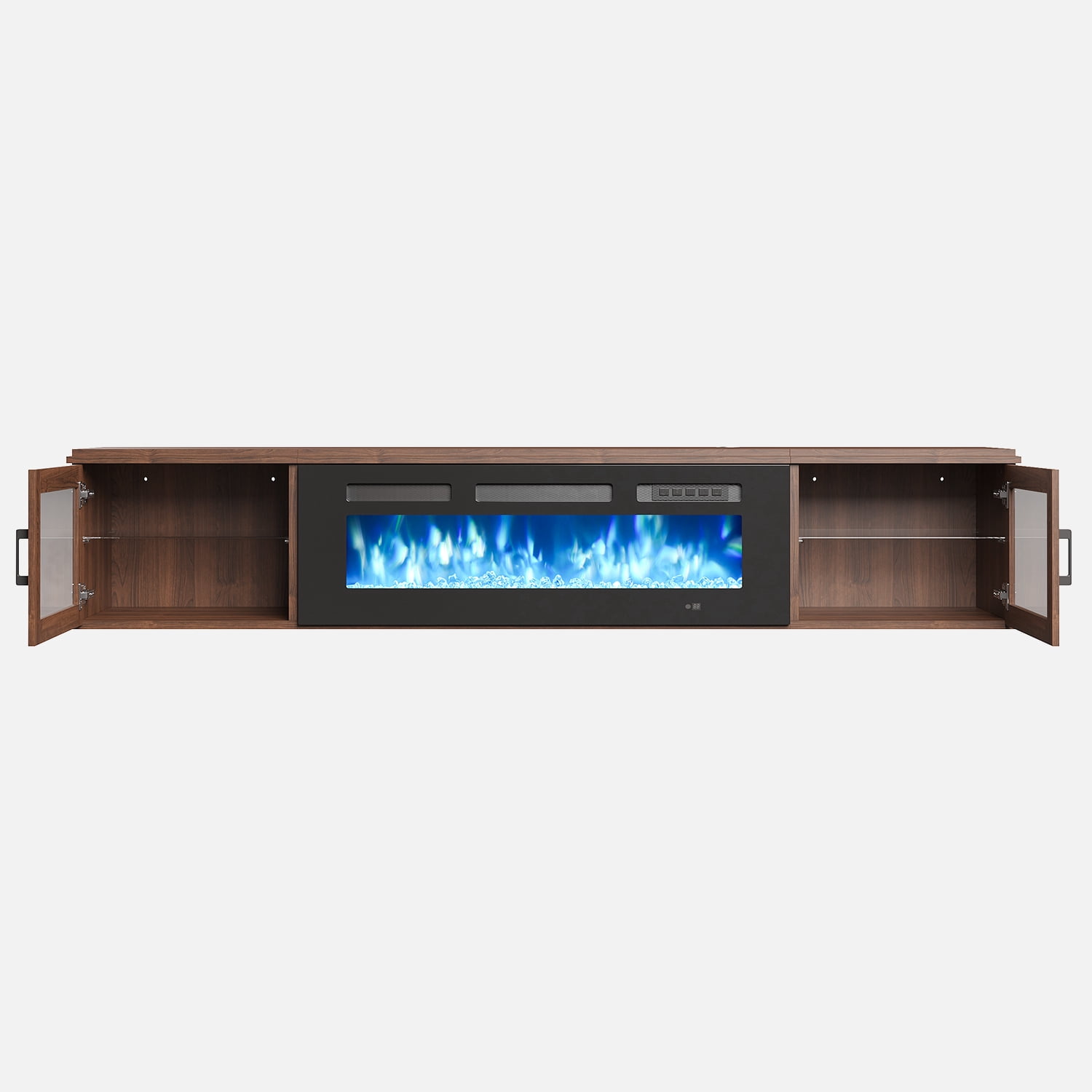 Sonegra Floating Fireplace TV Stand for TVs up 80", Wall Mounted Fireplace Entertainment Center, 70" Console Table with Electric Fireplace, Brown