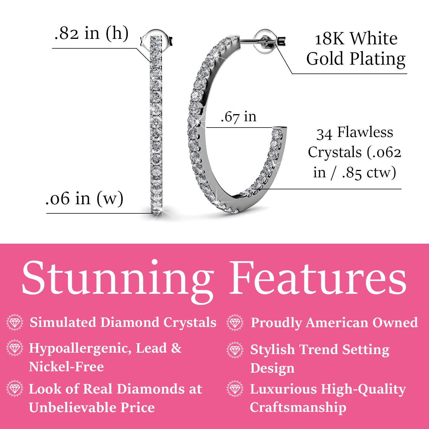 Cate & Chloe Rosalyn 18k White Gold Plated Silver Hoop Earrings | Women's Crystal Earrings | Jewelry Gift for Her - image 2 of 9