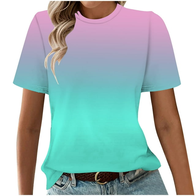 Tops Cortos para Mujeres Casual de Moda Impreso Cuello Redondo, Camiseta de Manga Corta para el Uso Diario, Fiesta Y Cómodo