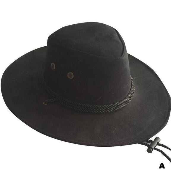 Men's Western Cowboy Hat - Large Brim Polyester Rope Style for Outdoor Activities