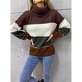 thumbnail image 4 of YAZI Women's Sweaters Casual Long Sleeve Crewneck Color Block Patchwork Pullover Knit Sweater Tops, 4 of 12