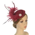 thumbnail image 2 of UJNDER Elegant French Feather Mini Top Hat Hair Accessory for Brides Timeless Bridal Headpiece Fascinator Wine, 2 of 3
