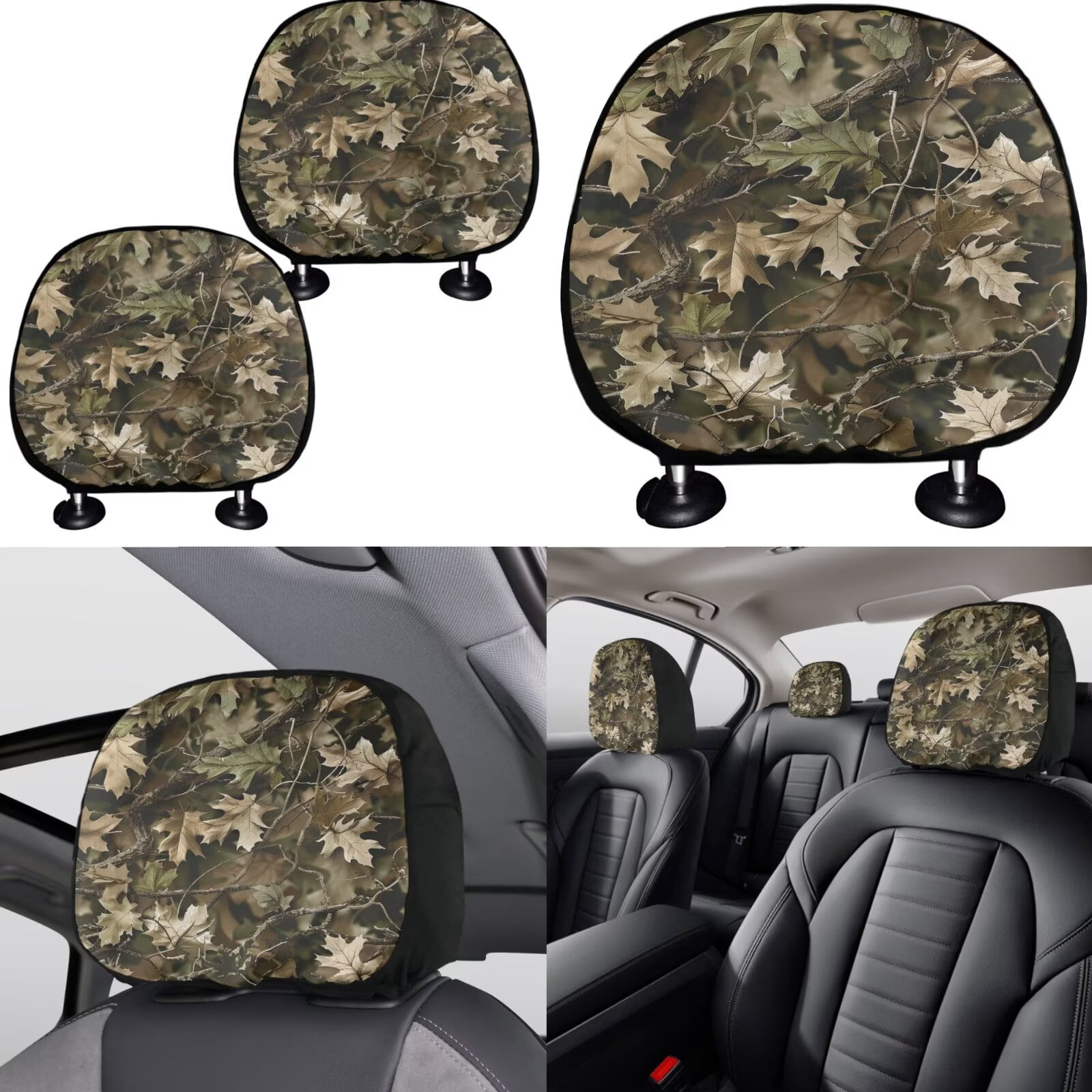 Jeiento Green Camo Hunting Car Seat Covers Full Set with Headrest Covers, Auto Keychain Holder, Cup Coasters, Gear Shift Cover, Handbrake Cover, 11 Piece Automobile Interior Sets