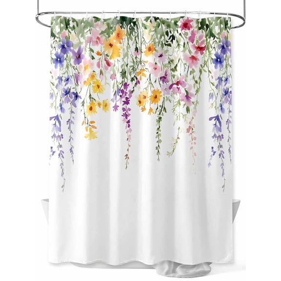 Shower Curtain Spring Flower Shower Curtains for Bathroom, Waterproof Polyester Shower Curtain Set with Hooks, Small Stall Size 36" x 72" Watercolor Green Leaf
