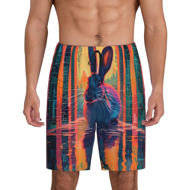 Fotbe Neon Rabbit In Archway Pantalones Cortos de Pijama para Hombre, Ropa de Dormir, Pantalones de Pijama Cortos para Hombre-4X-Large
