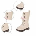 thumbnail image 5 of FYEGRE Girls Lace Up Riding Boots Mid Calf Combat Boots PU Leather Side Zipper Punk Goth Boot Beige 9-10 Years, 5 of 9