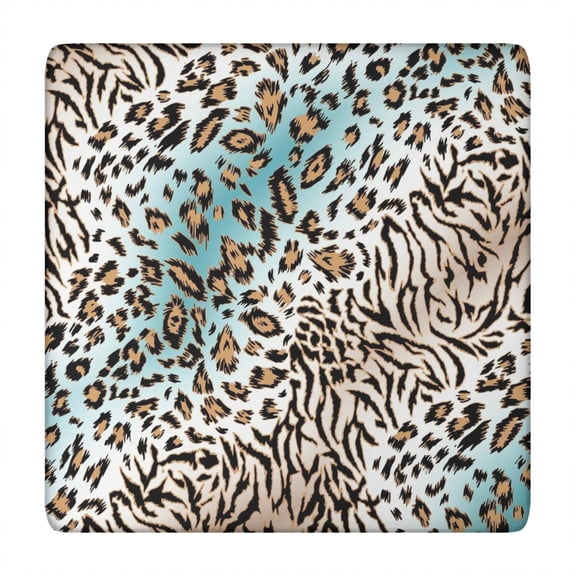 Leopard and Tiger Pattern Square Fitted Tablecloth with Elastic Edge,Square Table Cover,Washable Elastic Table Cover for Home Kitchen Party Decor 34"x34"