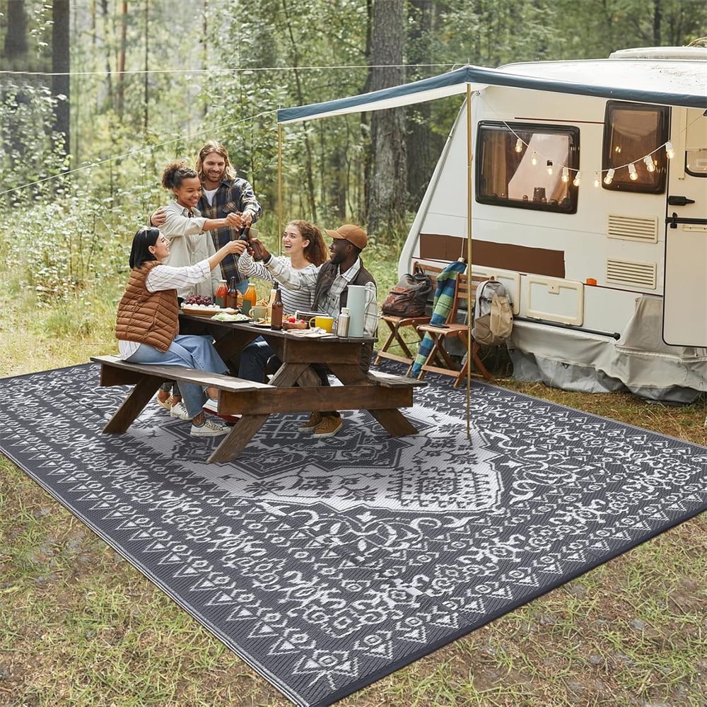 Outdoor Rugs8x10ft/9x12ft/10x14ft/9x18ft/10x20ft Waterproof Portable for Patio, Reversible Outdoor Plastic Straw Rug for Camping, RV Mat Modern Plaid Outdoor Rugs for Porch, Deck, Backyard, Balcony,