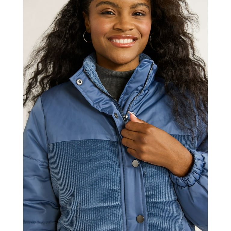 Mixed media puffer jacket hot sale