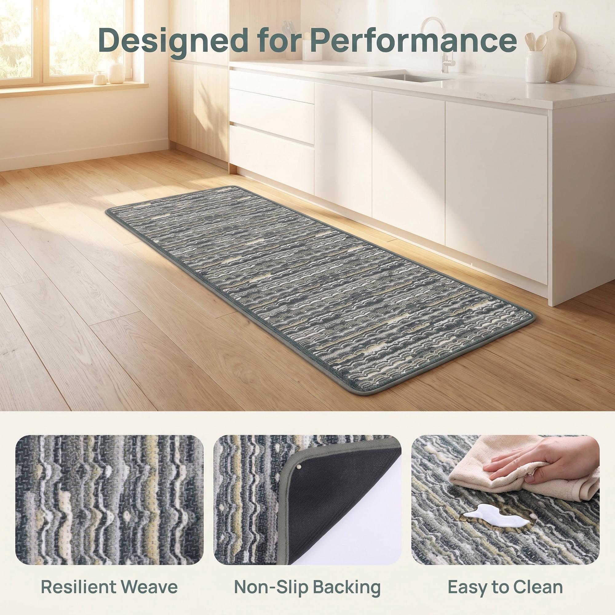 Kitchen Rugs Non-Slip Rubber Backing Mats for Floor Oil Absorbent Runner Grey 47" x 18"