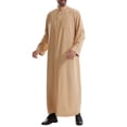 thumbnail image 6 of Miluxas Men's Saudi Arabic Thobe Jubba Dishdasha Long Sleeve Robe Ramadan Muslim Dress Middle East Islamic Clothing Khaki, 6 of 8