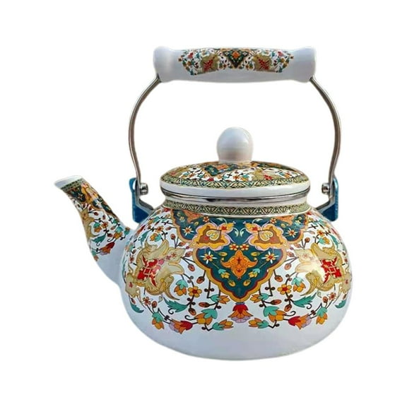 Vintage Enameled Teapot Stovetop,Enamel on Steel Water Coffee Tea Pot with Ceramic Handle,Floral Enamel Tea Kettle Bohemian Vintage Teapot Hot Water Coffee Kettle Pot,for Stovetop Hot Water Kitchen
