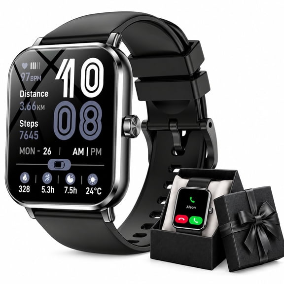 FPZMIU 1.83" Display Smart Watch, High-Definition Fitness Watch with Always-On Touchscreen for Men Women, Black