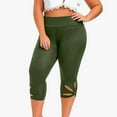 thumbnail image 3 of Tmtolofot Womens Yoga Pants With Pockets Skinny Fit Capri Leggings For Women Tummy Control Workout Leggings Solid Color Elastic Waist Compression Capris Pants , 1#Army Green , 5X-Large, 3 of 8