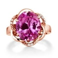 thumbnail image 2 of Gem Stone King 18K Rose Gold Plated Silver Pink Created Sapphire Engagement Ring for Women (7.57 Cttw, Gemstone September Birthstone, Oval 12X10MM, Size 6), 2 of 5
