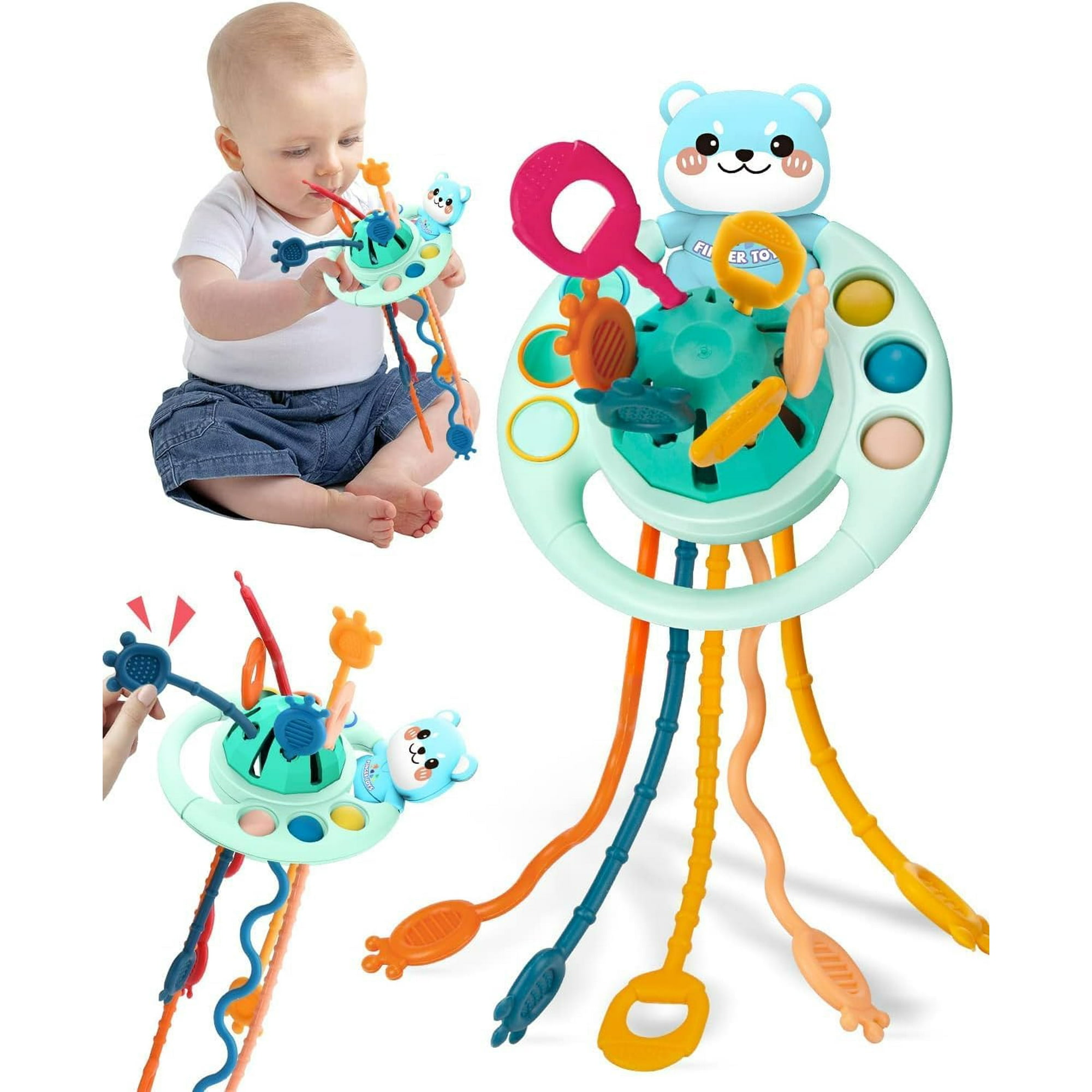 Baby Pull String Toy Built in Bell Montessori Toys for 18M Food Grade Silicone Sensory Toys for Toddlers 1 3 Travel Toys for Babies Baby Toys Fine